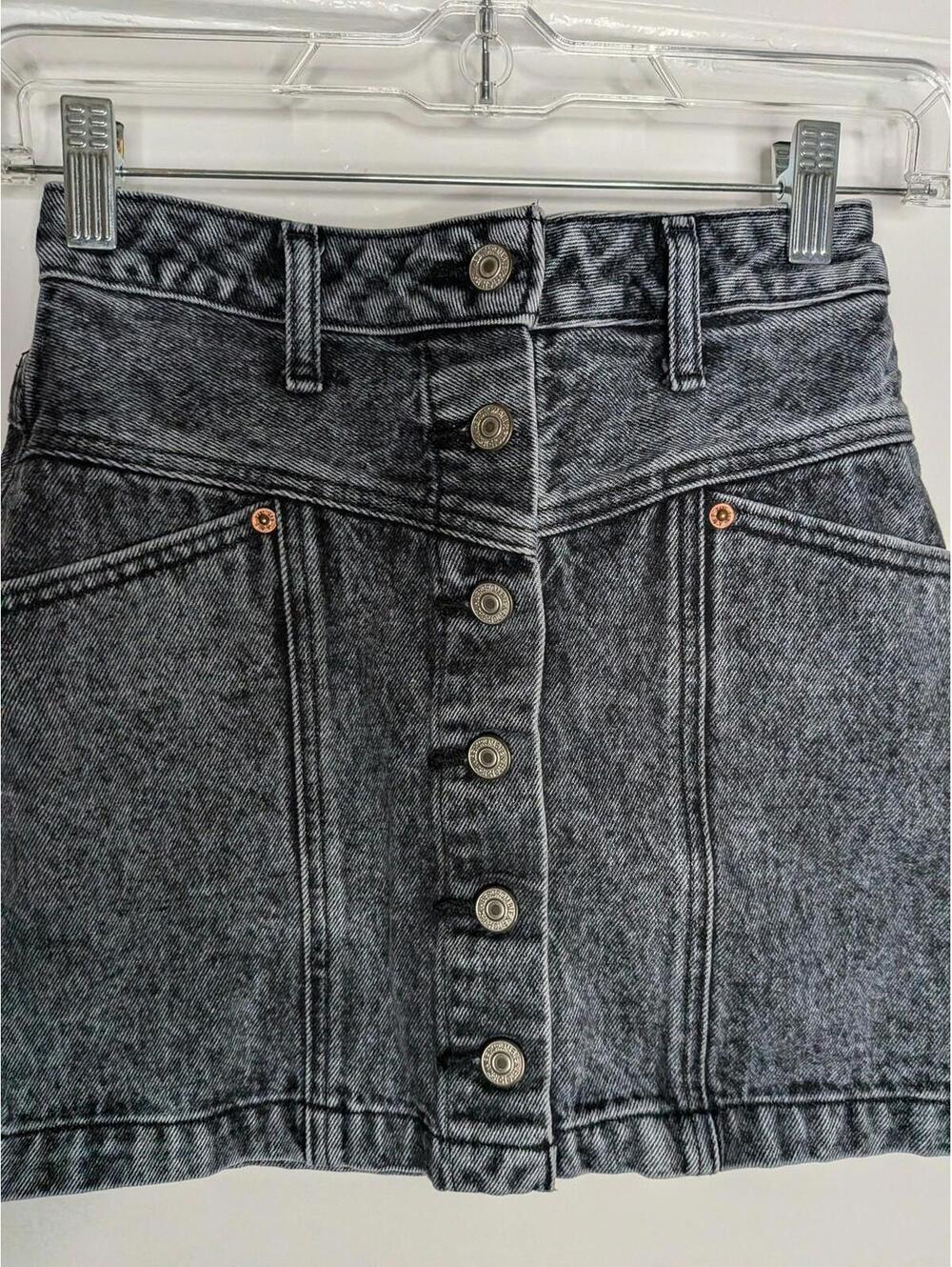 Abercrombie & Fitch Skirt Womens 00 Gray Button Front Denim Mini Natural Rise - Picture 2 of 7